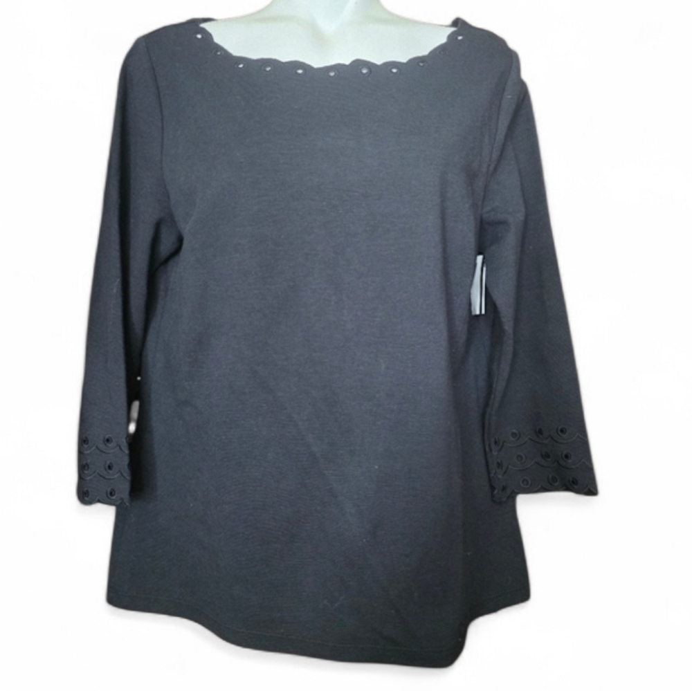 Talbots  Black Blouse 3/4 Sleelves  Women's Top